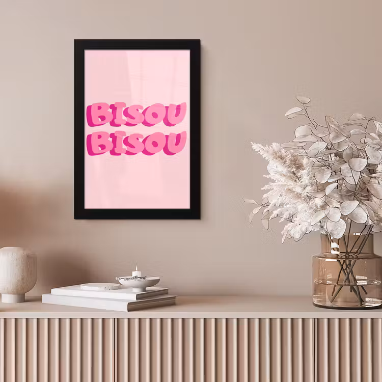 Bisou - Roze - Dikke letters fotolijst zwart zonder passe partout klein -sfeer5