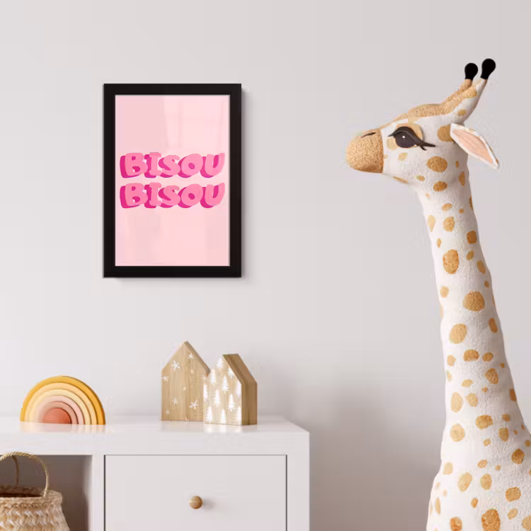 Bisou - Roze - Dikke letters fotolijst zwart zonder passe partout klein -usfeer4_kinderkamer