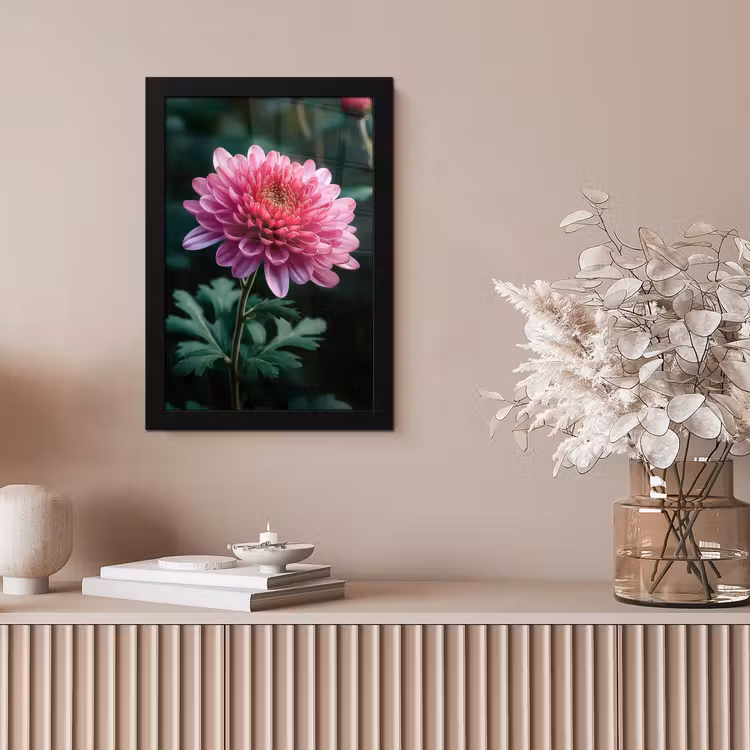 Blad - Chrysant - Roze - Schaduw fotolijst zwart zonder passe partout klein -sfeer5