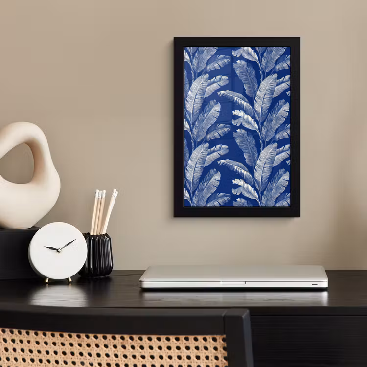 Blad - Palm - Blauw fotolijst zwart zonder passe partout klein 224 -sfeer1