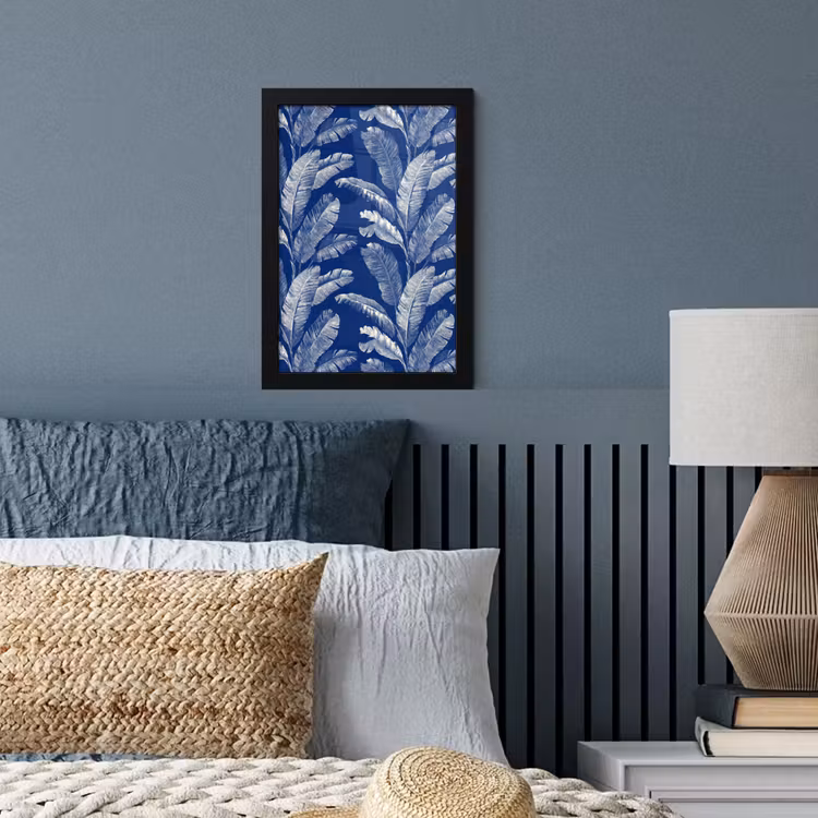 Blad - Palm - Blauw fotolijst zwart zonder passe partout klein 224 -sfeer3