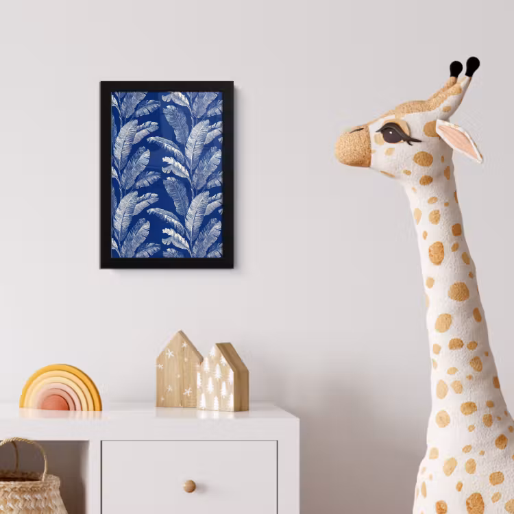 Blad - Palm - Blauw fotolijst zwart zonder passe partout klein 224 -usfeer4_kinderkamer