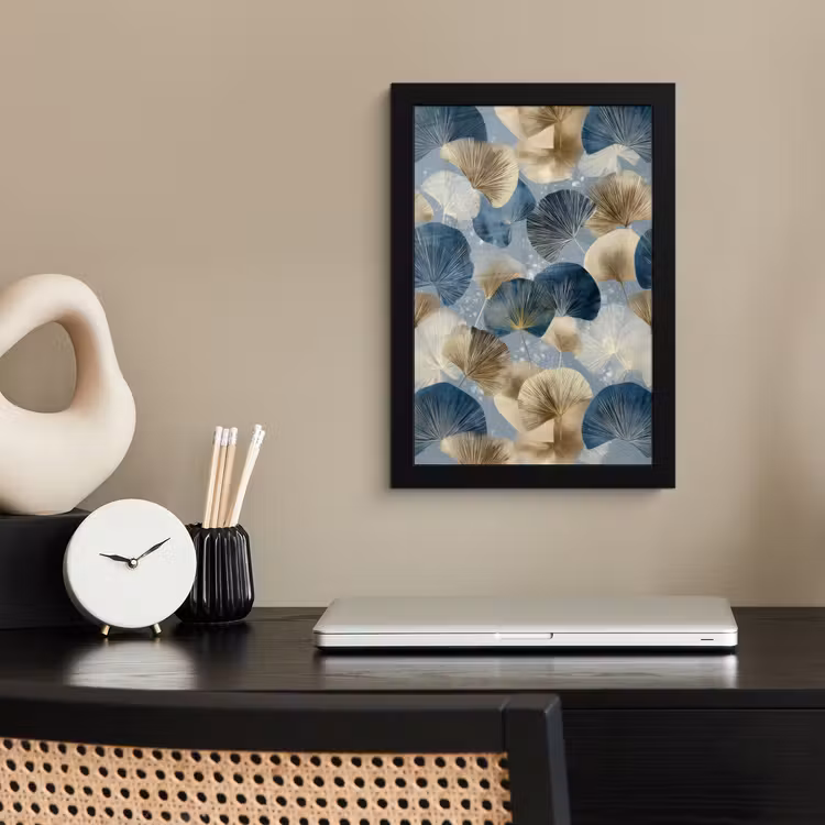 Bladeren - Abstract - Goud - Blauw fotolijst zwart zonder passe partout klein -sfeer1