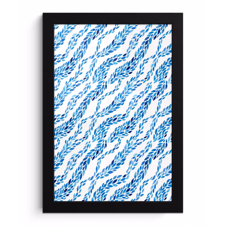 Bladeren - Aquarel - Patroon - Modern - Blauw fotolijst zwart zonder passe partout klein -3d