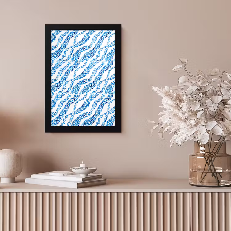 Bladeren - Aquarel - Patroon - Modern - Blauw fotolijst zwart zonder passe partout klein -sfeer5