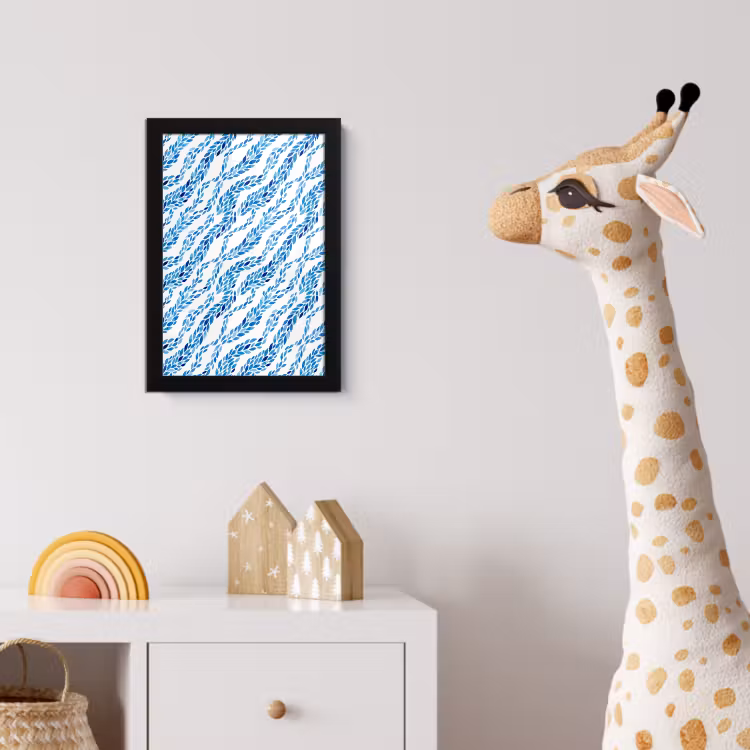 Bladeren - Aquarel - Patroon - Modern - Blauw fotolijst zwart zonder passe partout klein -usfeer4_kinderkamer