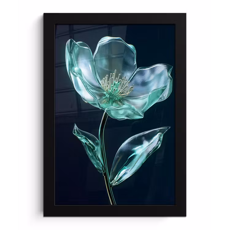 Bladeren - Bloem - Glazen - Donkerblauw fotolijst zwart zonder passe partout klein -3d