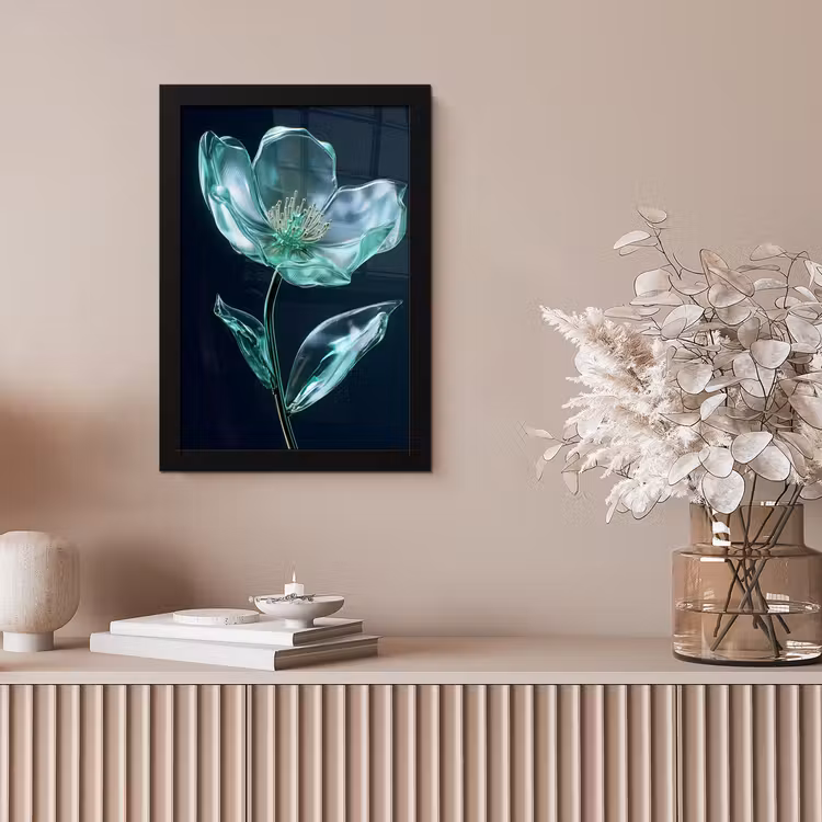 Bladeren - Bloem - Glazen - Donkerblauw fotolijst zwart zonder passe partout klein -sfeer5