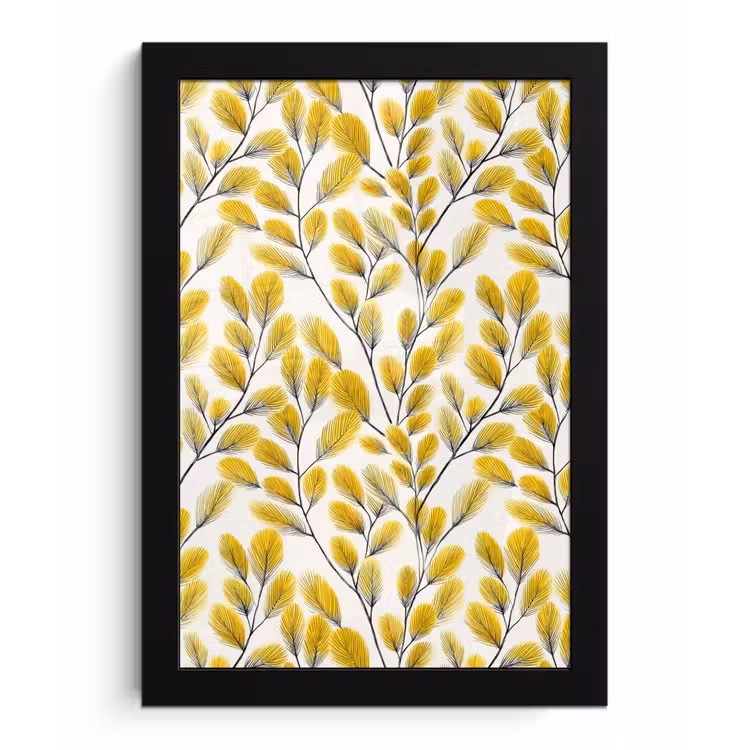 Bladeren - Botanisch - Elegant - Geel - Zwart fotolijst zwart zonder passe partout klein 224 -3d