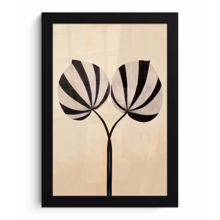 Bladeren - Gestreept - Stengel - Beige fotolijst zwart zonder passe partout klein -3d