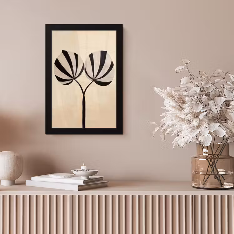 Bladeren - Gestreept - Stengel - Beige fotolijst zwart zonder passe partout klein -sfeer5