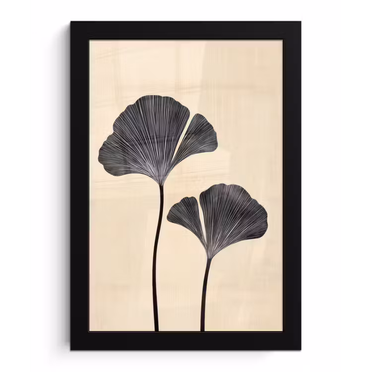 Bladeren - Minimalistisch - Zwart fotolijst zwart zonder passe partout klein -3d