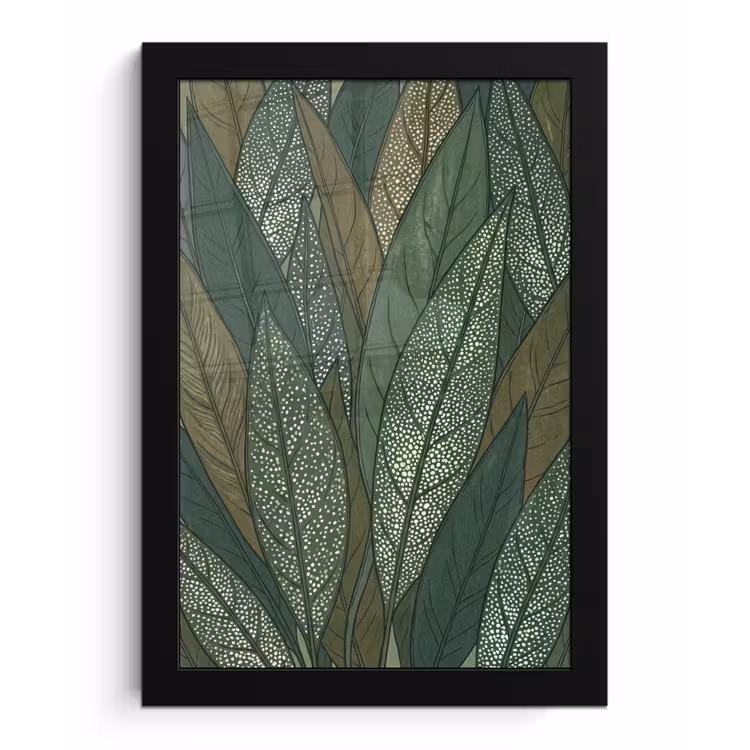 Bladeren - Patroon - Gestippeld - Natuur - Groen fotolijst zwart zonder passe partout klein -3d