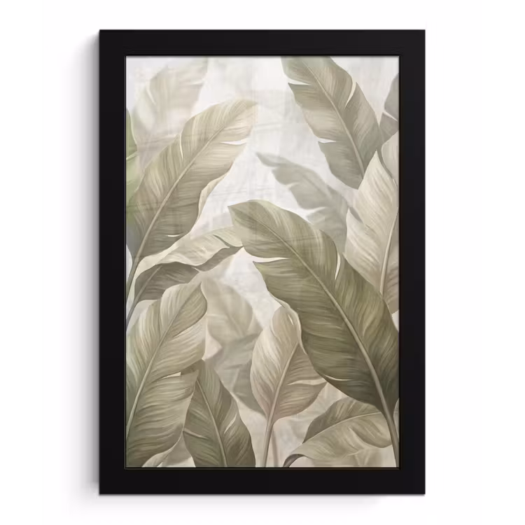 Bladeren - Tropisch - Natuur - Abstract - Beige fotolijst zwart zonder passe partout klein -3d