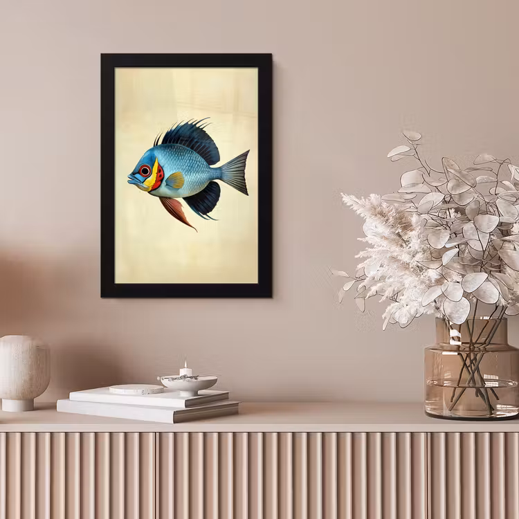 Blauw - Kieuwen - Vis - Illustratie fotolijst zwart zonder passe partout klein -sfeer5