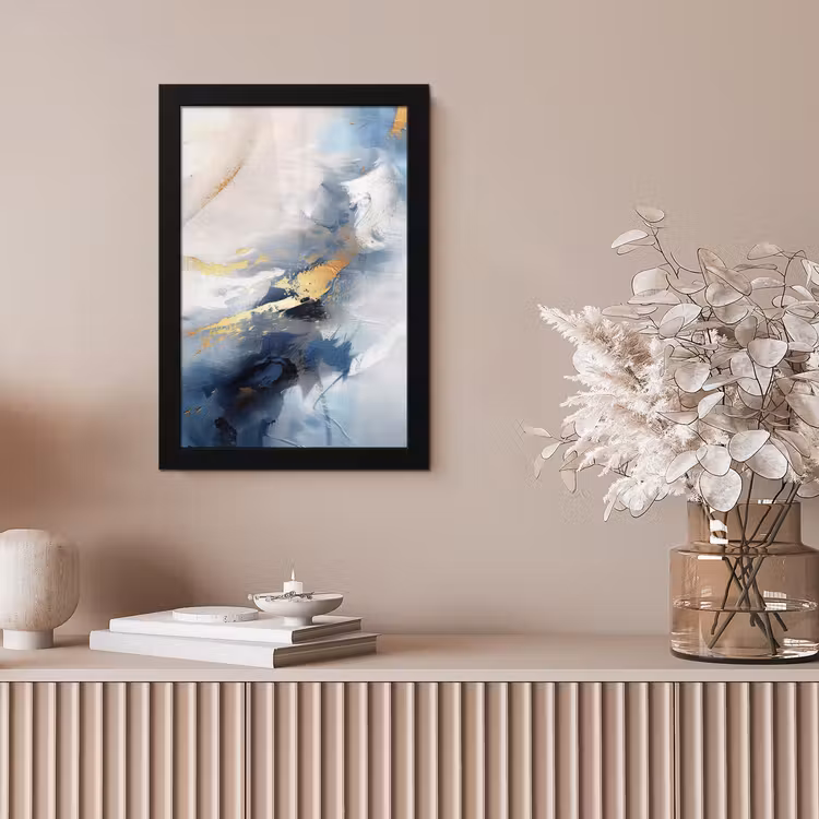 Blauw - Modern - Marmer - Abstract - Goud fotolijst zwart zonder passe partout klein -sfeer5