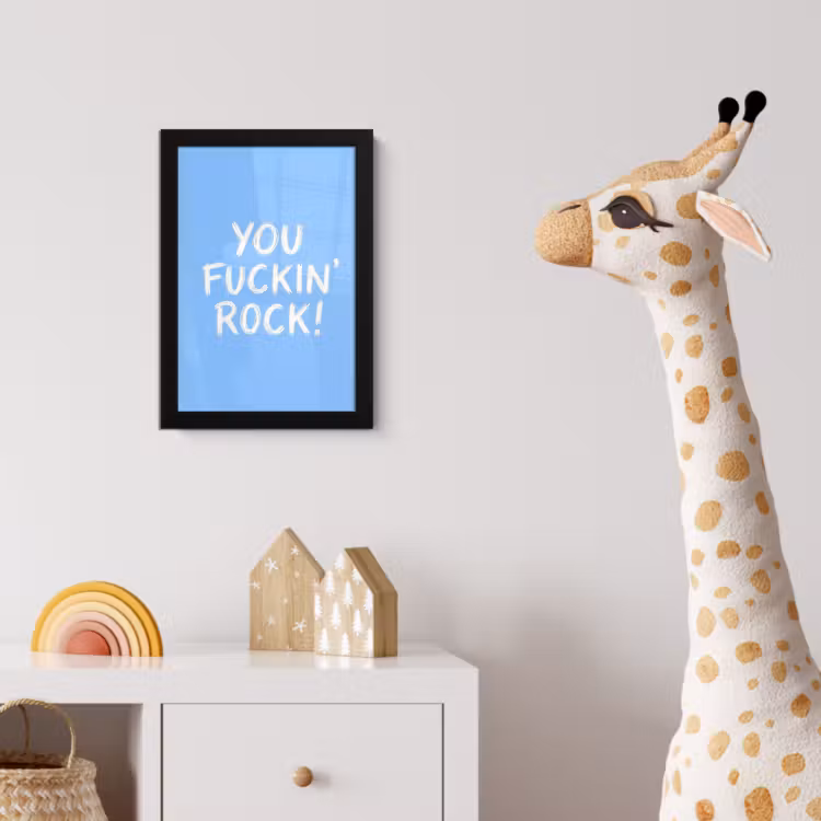 Blauw - Wit - You fuckin rock fotolijst zwart zonder passe partout klein -usfeer4_kinderkamer