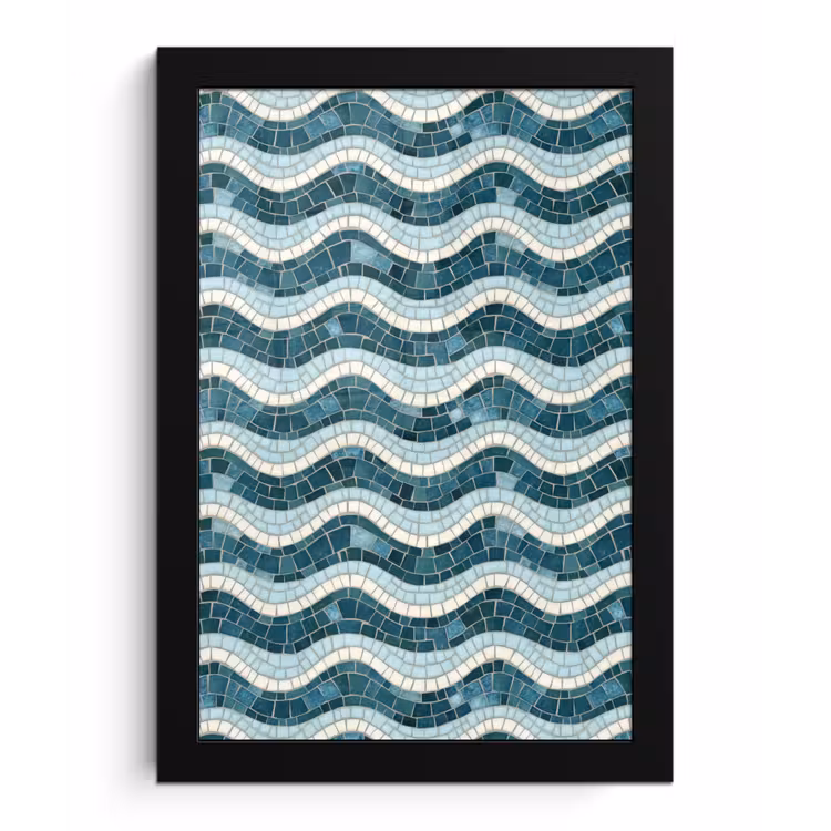 Blauw - Wit - Mozaïek - Golvend fotolijst zwart zonder passe partout klein 224 -3d
