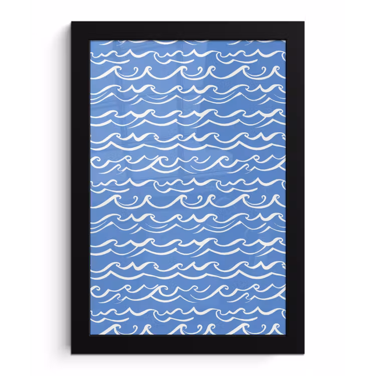 Blauw - Wit - Simpel - Getekend - Golven fotolijst zwart zonder passe partout klein 224 -3d