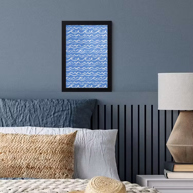 Blauw - Wit - Simpel - Getekend - Golven fotolijst zwart zonder passe partout klein 224 -sfeer3