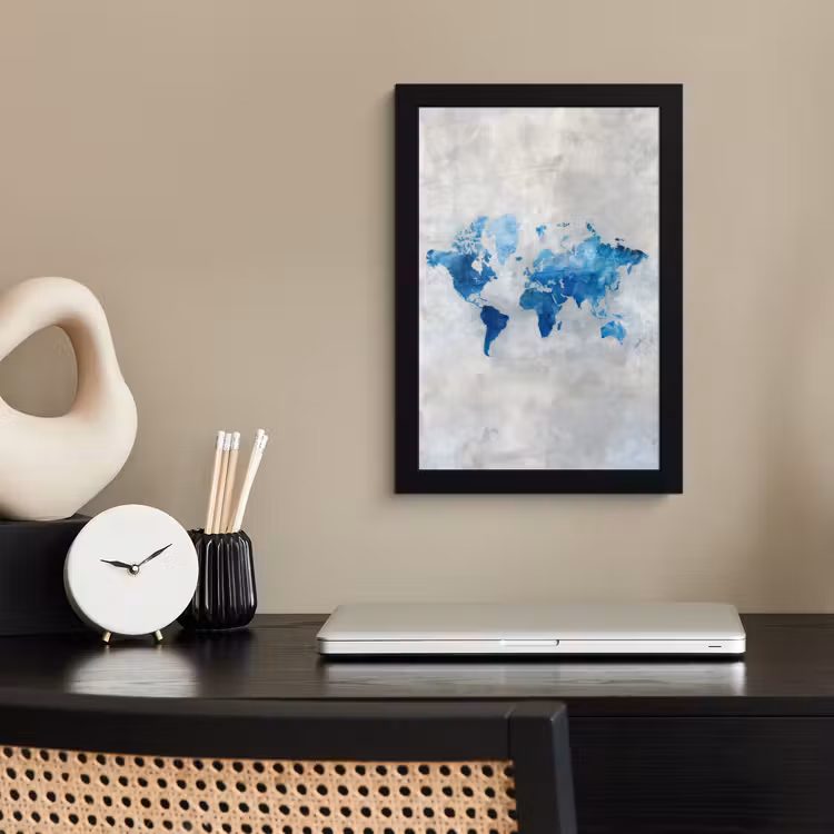 Blauw - Wolken - Textuur - Wereldkaart fotolijst zwart zonder passe partout klein -sfeer1