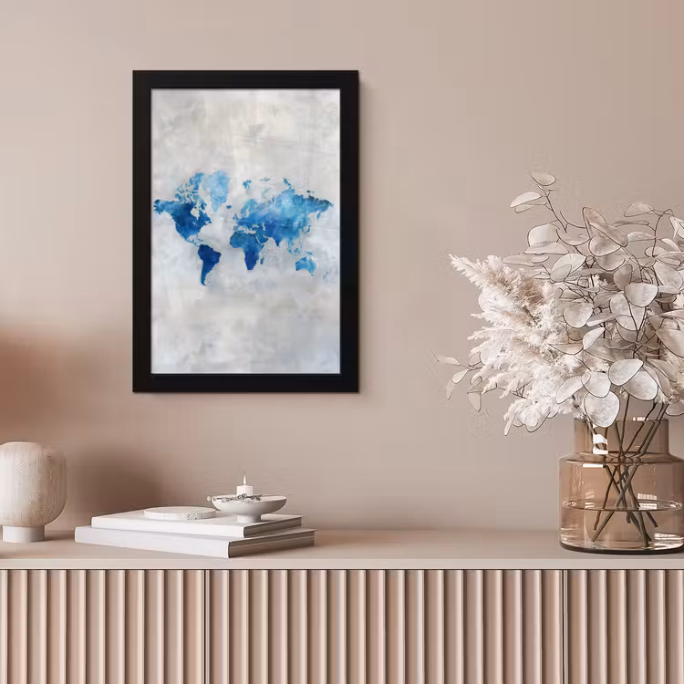 Blauw - Wolken - Textuur - Wereldkaart fotolijst zwart zonder passe partout klein -sfeer5
