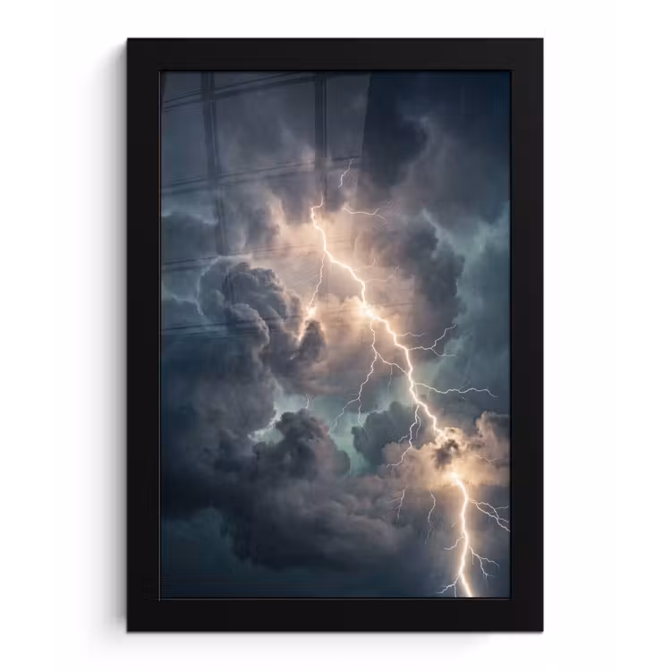 Bliksem - Storm - Natuur - Donker fotolijst zwart zonder passe partout klein -3d