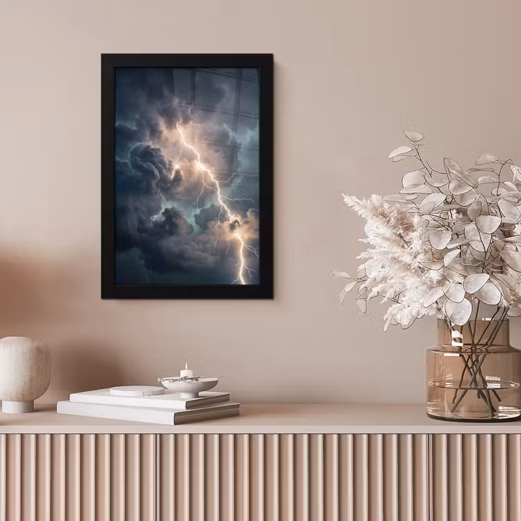 Bliksem - Storm - Natuur - Donker fotolijst zwart zonder passe partout klein -sfeer5