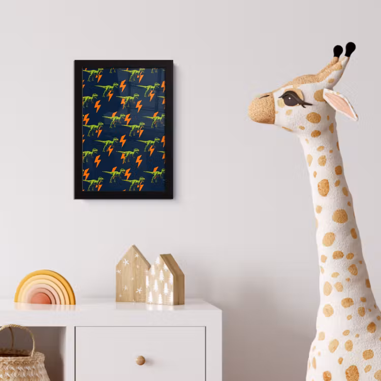 Bliksemschichten - Oranje - Dinosaurussen fotolijst zwart zonder passe partout klein -usfeer4_kinderkamer