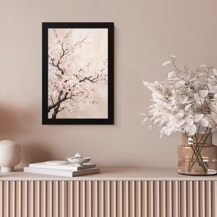 Bloesem - Illustratie - Taupe fotolijst zwart zonder passe partout klein -sfeer5