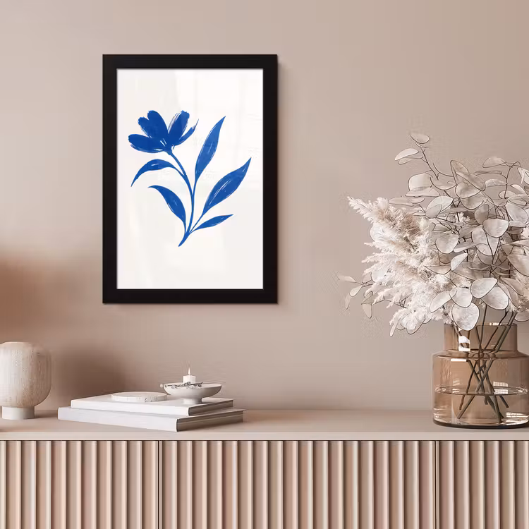Bloem - Blaadjes - Minimalistisch - Blauw fotolijst zwart zonder passe partout klein -sfeer5
