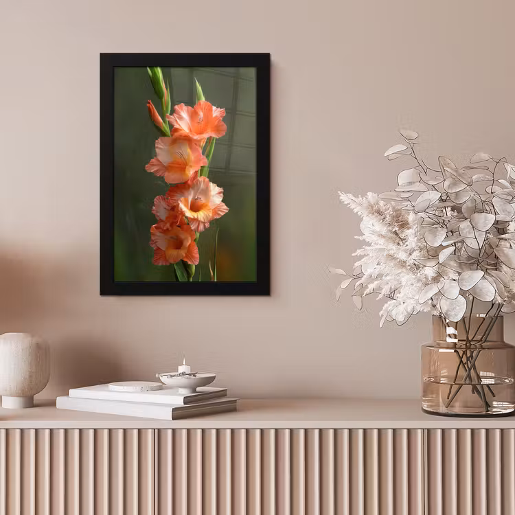 Bloem - Gladiolen - Zalmroze fotolijst zwart zonder passe partout klein -sfeer5