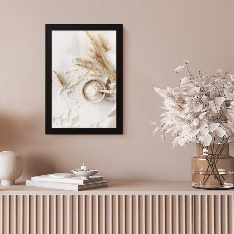 Bloem - Hout - Tarwe fotolijst zwart zonder passe partout klein -sfeer5