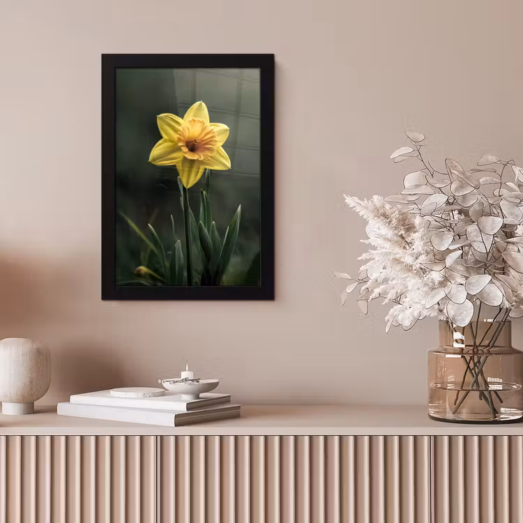 Bloem - Narcis - Gras - Geel fotolijst zwart zonder passe partout klein -sfeer5