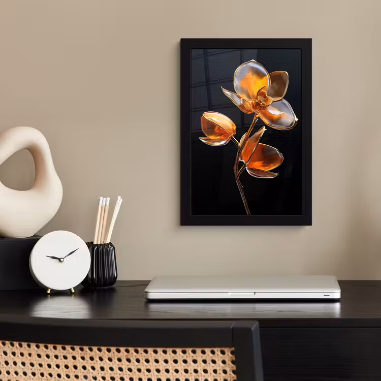 Bloem - Orchidee - Oranje fotolijst zwart zonder passe partout klein -sfeer1
