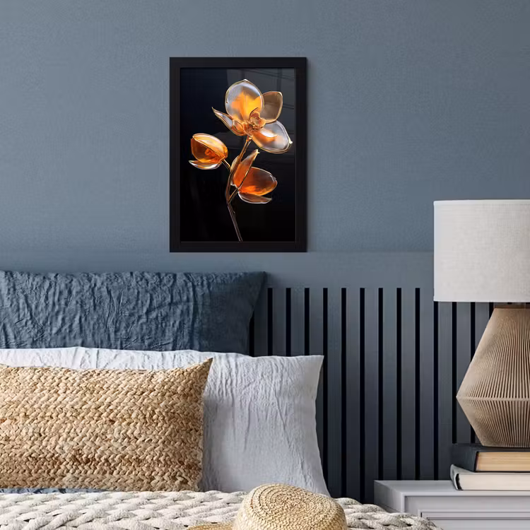 Bloem - Orchidee - Oranje fotolijst zwart zonder passe partout klein -sfeer3