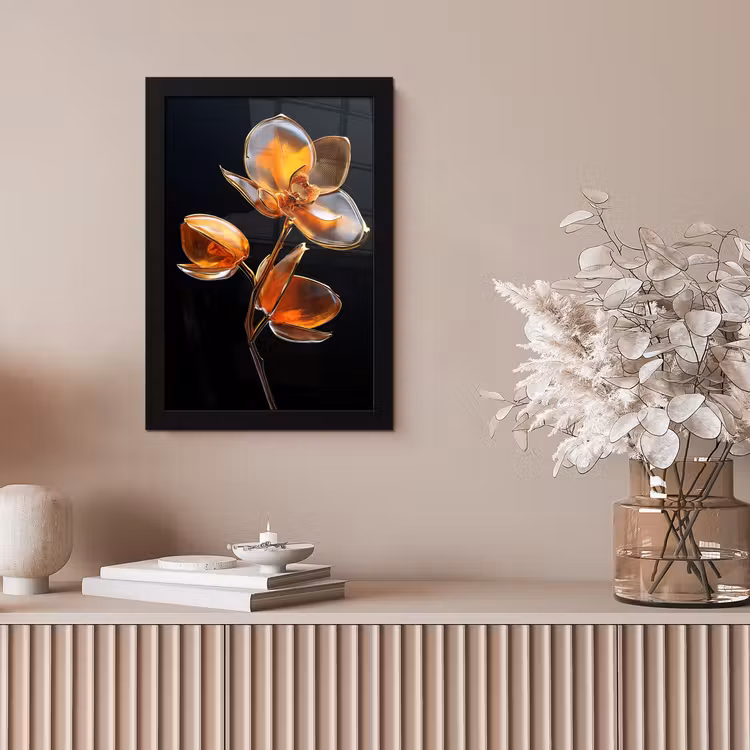 Bloem - Orchidee - Oranje fotolijst zwart zonder passe partout klein -sfeer5