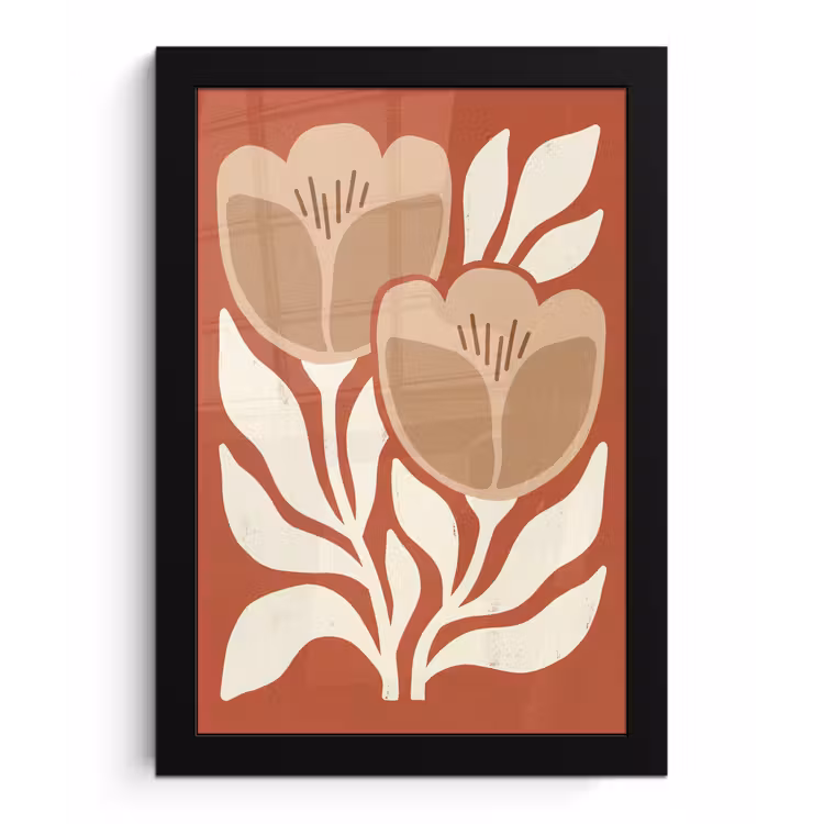 Bloemen - Abstract - Modern - Beige - Natuur fotolijst zwart zonder passe partout klein -3d
