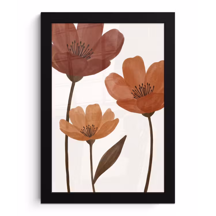 Bloemen - Abstract - Modern - Bruin - Decoratief fotolijst zwart zonder passe partout klein -3d