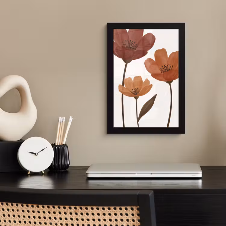 Bloemen - Abstract - Modern - Bruin - Decoratief fotolijst zwart zonder passe partout klein -sfeer1