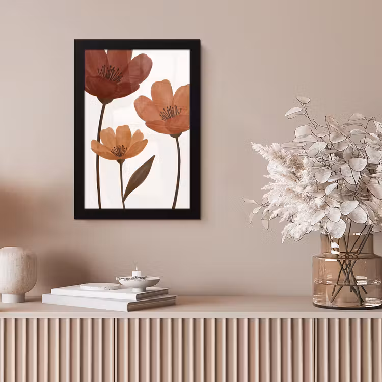 Bloemen - Abstract - Modern - Bruin - Decoratief fotolijst zwart zonder passe partout klein -sfeer5