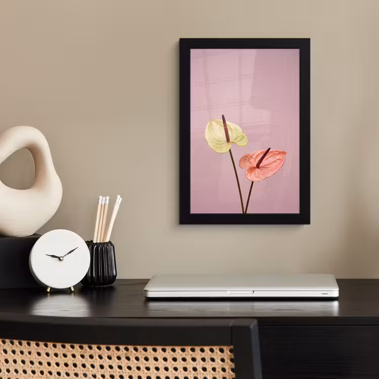 Bloemen - Anthuriums - Geel - Roze fotolijst zwart zonder passe partout klein -sfeer1