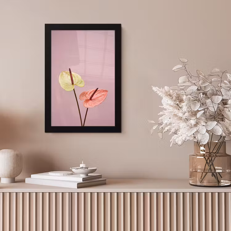 Bloemen - Anthuriums - Geel - Roze fotolijst zwart zonder passe partout klein -sfeer5