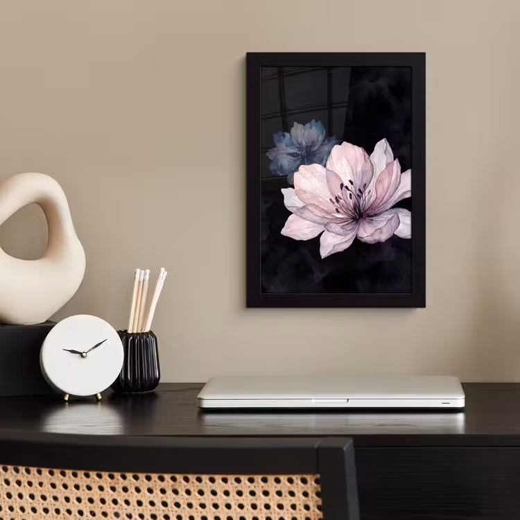 Bloemen - Aquarel - Modern - Roze - Donker fotolijst zwart zonder passe partout klein -sfeer1