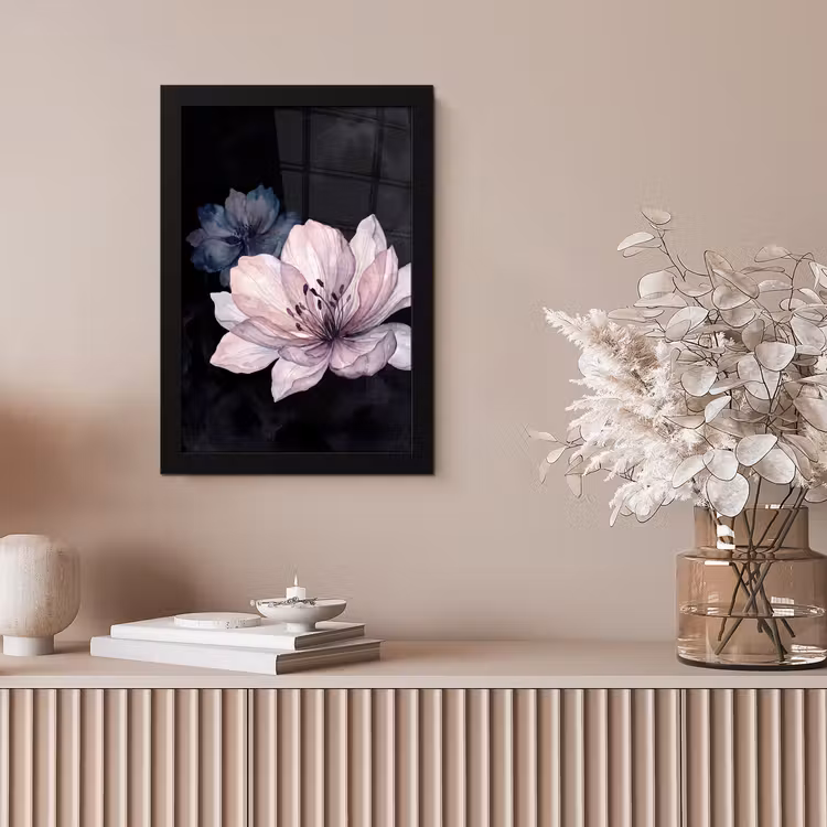 Bloemen - Aquarel - Modern - Roze - Donker fotolijst zwart zonder passe partout klein -sfeer5