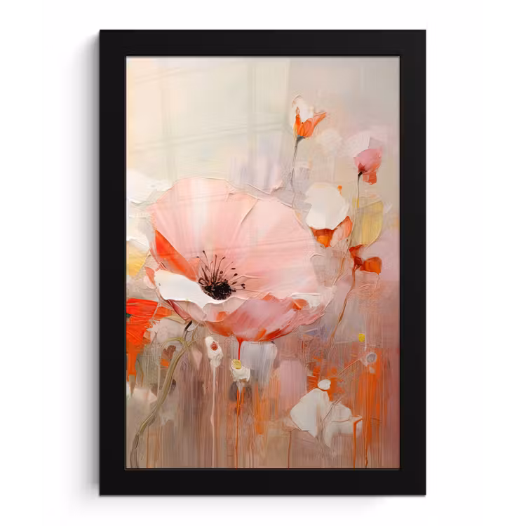 Bloemen - Watercolor - Roze - Abstract - Kunst fotolijst zwart zonder passe partout klein -3d