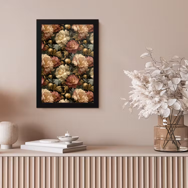 Bloemen - Barok - Patroon - Roze - Crème fotolijst zwart zonder passe partout klein 224 -sfeer5