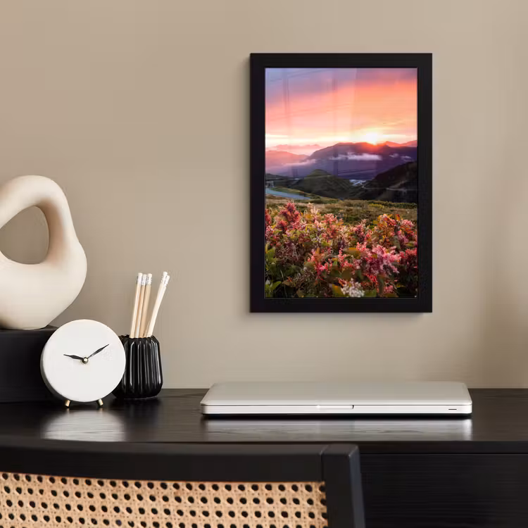 Bloemen - Bergen - Landschap - Nacht - Lucht - Roze fotolijst zwart zonder passe partout klein -sfeer1