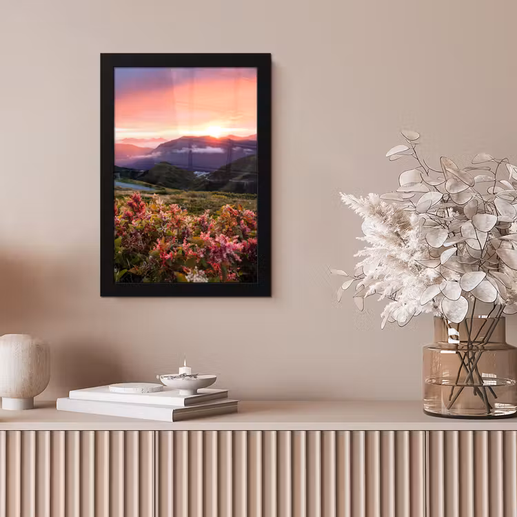 Bloemen - Bergen - Landschap - Nacht - Lucht - Roze fotolijst zwart zonder passe partout klein -sfeer5