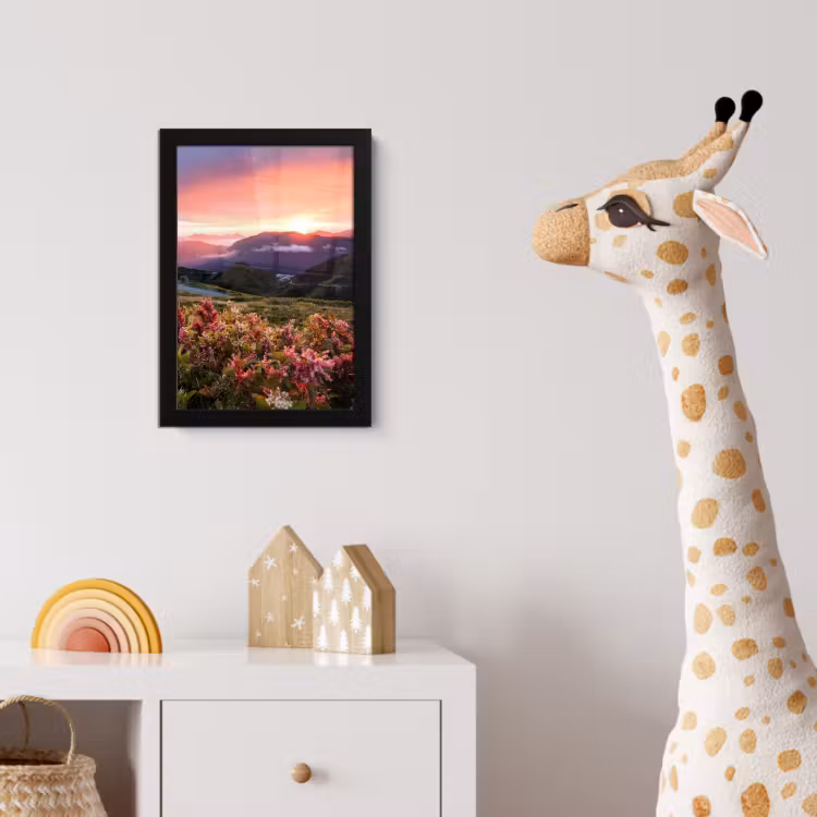 Bloemen - Bergen - Landschap - Nacht - Lucht - Roze fotolijst zwart zonder passe partout klein -usfeer4_kinderkamer